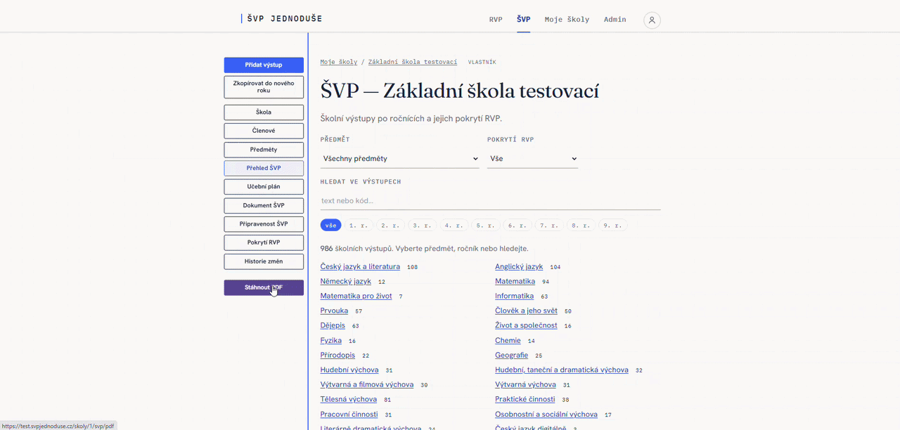 Ukázka: export ŠVP do PDF